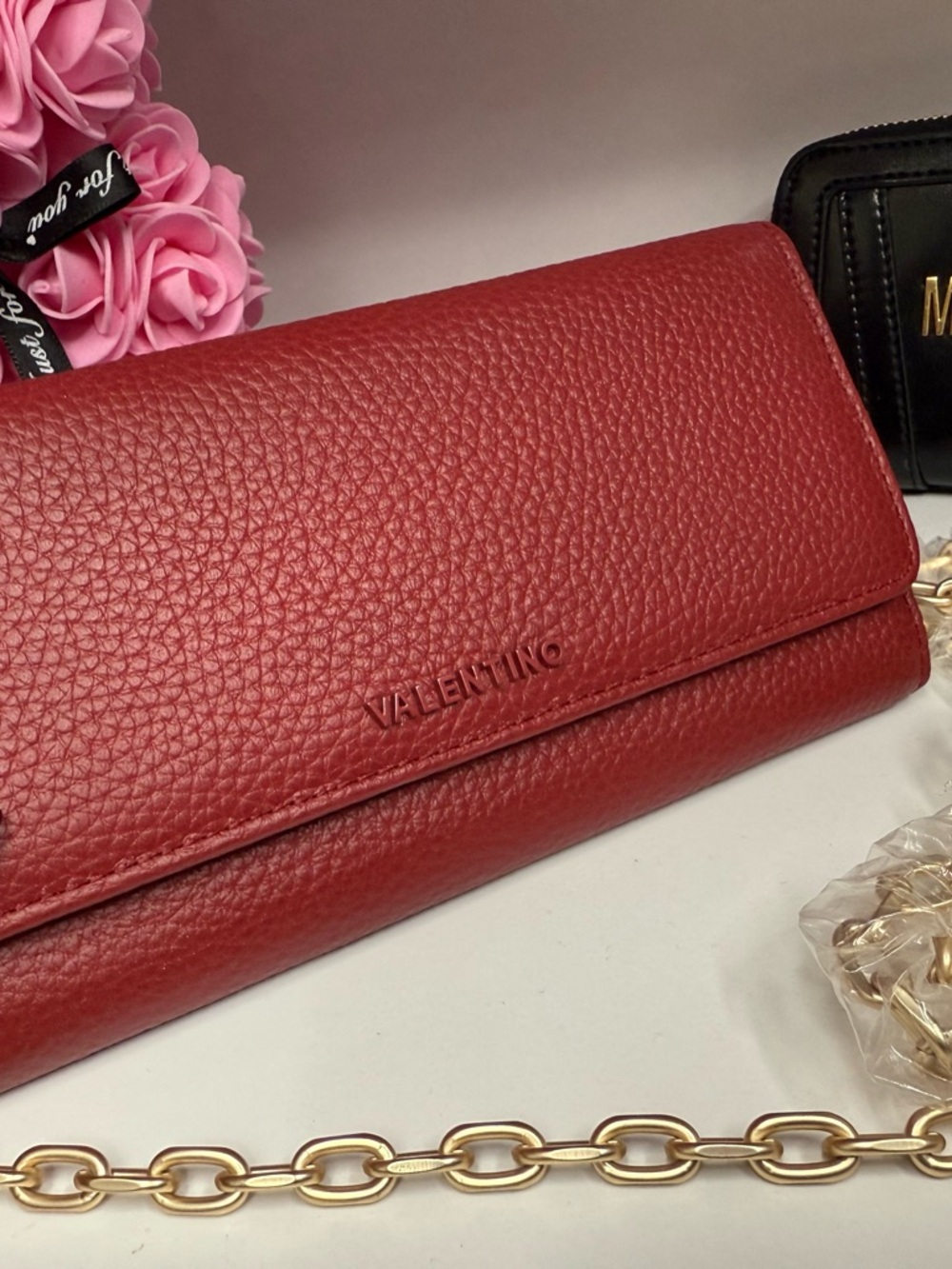 Valentino Red Pebbled Leather Chain Crossbody